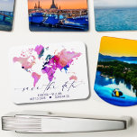 World Map Travel Hochzeit in Urlaubsort Save the D Magnet<br><div class="desc">World Map Travel Hochzeit in Urlaubsort Speichern Sie den Date Magnet. Passen Sie Text- und Herzfarben an,  um Ihrem Hochzeitstil gerecht zu werden. Versetzen Sie auch das Herz zu Ihrem bevorzugten Ziel auf der Karte!</div>