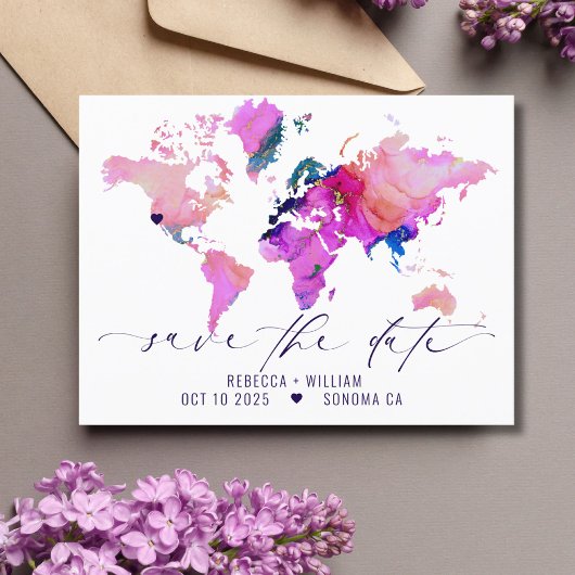 World Map Travel Hochzeit in Urlaubsort Save the D Postkarte