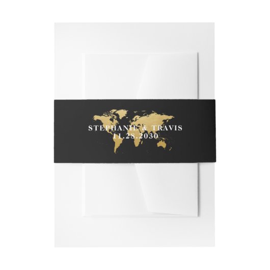 World Map Travel Theme Black and Gold Destination Einladungsbanderole (Vorderseite Beispiel)