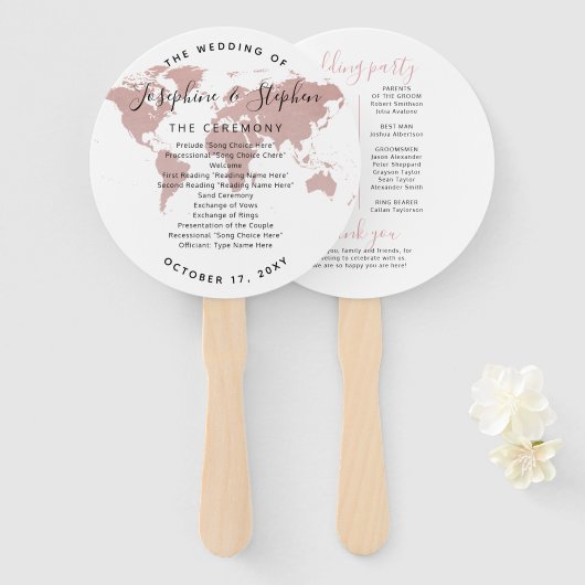 World Map Travel Theme Globe Wedding Program Fächer (Vorne und Hinten)