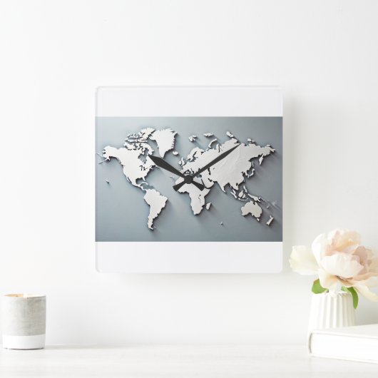 World Map Wall Art Clock Quadratische Wanduhr (Zuhause)