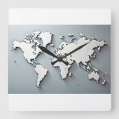 World Map Wall Art Clock Quadratische Wanduhr (Vorderseite)