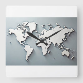 World Map Wall Art Clock Quadratische Wanduhr