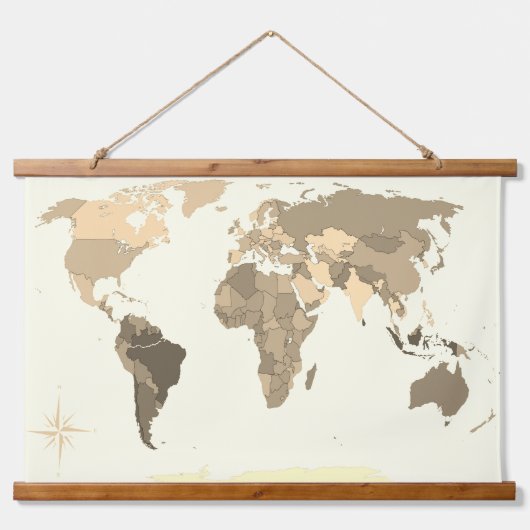 World Map Wandteppich Mit Holzrahmen (Vorne)
