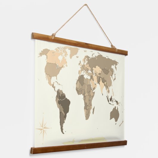 World Map  Wandteppich Mit Holzrahmen (Gewinkelt)