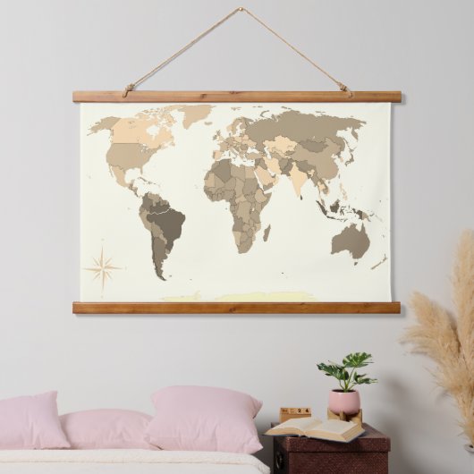 World Map  Wandteppich Mit Holzrahmen (Schlafzimmer)