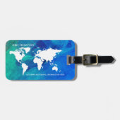 World Map Watercolor Blue Gepäckanhänger (Vorderseite horizontal)
