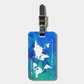 World Map Watercolor Blue Gepäckanhänger (Vorderseite vertikal)