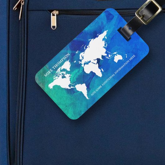 World Map Watercolor Blue Gepäckanhänger