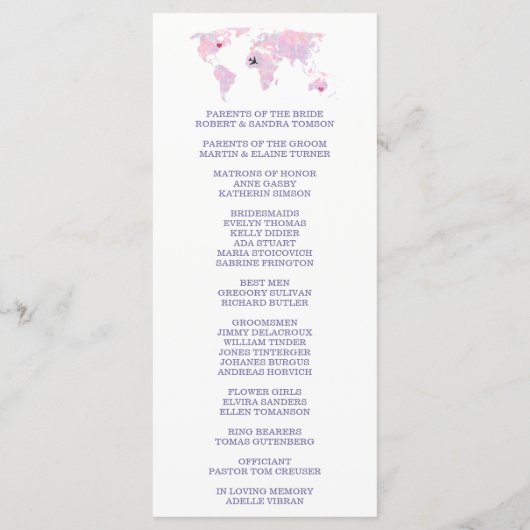 World Map Wedding Program für Zielwasserfarbe Programm (Rückseite)