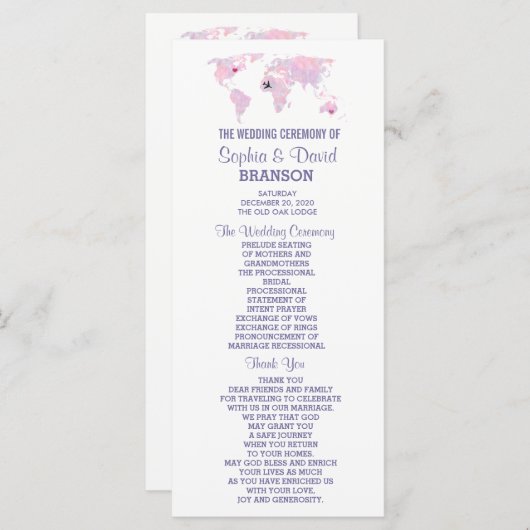 World Map Wedding Program für Zielwasserfarbe Programm (Vorne/Hinten)