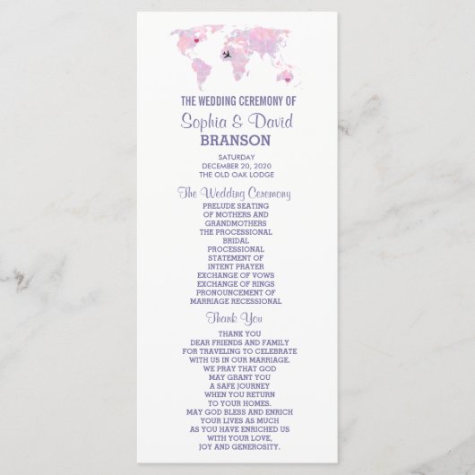 World Map Wedding Program für Zielwasserfarbe Programm (Vorderseite)