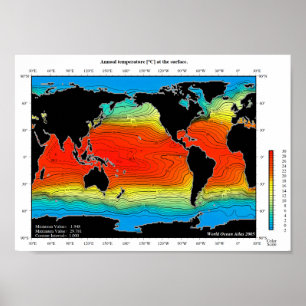 World Oceans Temperature Map, Detailed - HD Poster