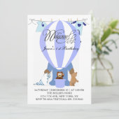 World of Blue Balloons Einladung zum ersten Geburt (Stehend Vorderseite)