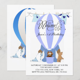 World of Blue Balloons Einladung zum ersten Geburt