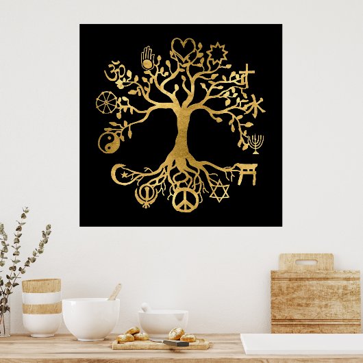 World Peace Tree Gold und Black Poster (Küche)