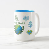 WORLD PEACE WHITE AND GREEN 15OZ. CERAMIC MUG ZWEIFARBIGE TASSE (VorderseiteRechts)