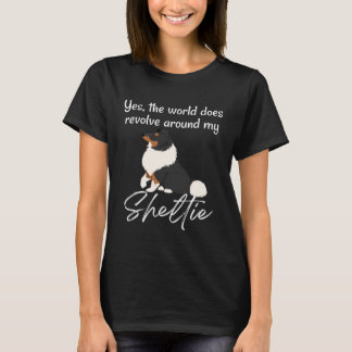 World Revolves Around TRI Sheltie Cute Sheltie Mom T-Shirt