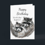 World’s Best Boyfriend Birthday Raccoon Animals Karte<br><div class="desc">World’s Best Boyfriend Birthday Cute Watercolor Raccoon Animals</div>