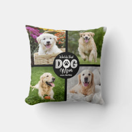 World’s Best Dog Mom Custom 4 Photo Black White Kissen