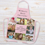 World’s Best Grandma Foto Klebemasse Pink Schürze<br><div class="desc">Ein schönes Geschenk für die beste Oma aller Zeiten. Personalisieren Sie dieses Foto Collage rosa Schürze mit 8 Bildern von ihren Enkelkindern, Kindern, anderen Familienmitgliedern, Haustieren, etc. Stellen Sie sich "Best Oma der Welt" vor, ob sie "Oma", "Mommom", "Nana", "Abuela" usw. genannt wird, und fügen Sie die Namen ihrer Enkelin...</div>