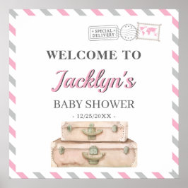 World Travel Airplane Baby Girl Dusche Willkommen Poster