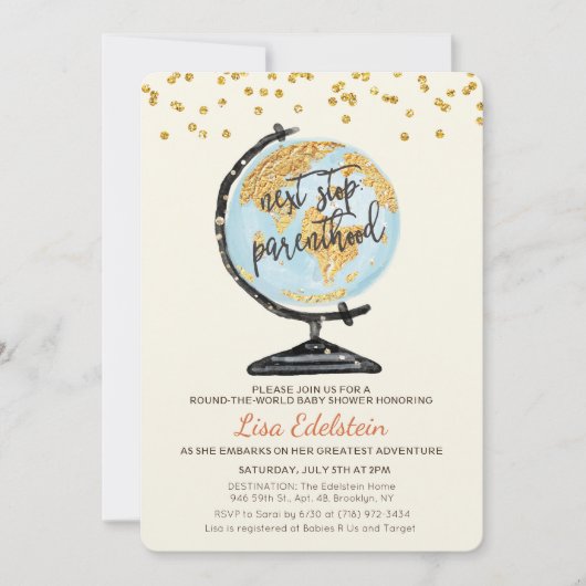 World Travel Baby Shower Einladung (Vorderseite)