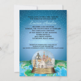 World Travel Bar Bat Mitzvah Snow Globe Einladung
