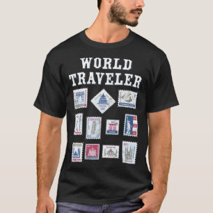 World Travel Briefmarke Geschenk für Reisende Männ T-Shirt