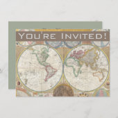 World Travel Map Antique Vintag Einladung (Vorne/Hinten)