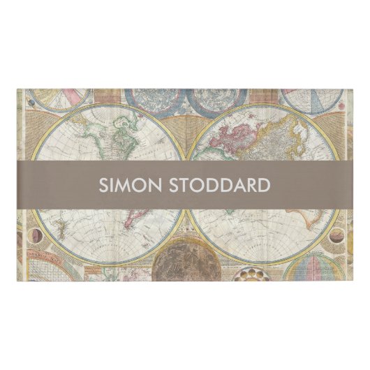 World Travel Map Antique Vintag Namenschild (Vorderseite)