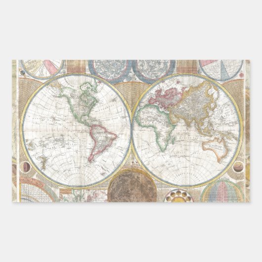 World Travel Map Antique Vintag Rechteckiger Aufkleber (Vorderseite)