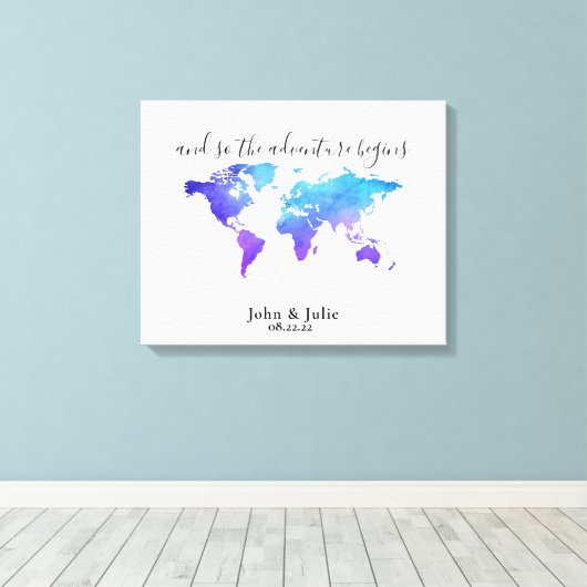World Travel Map Wedding Guest Book Leinwand (Insitu (Holzboden))