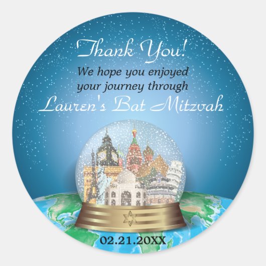 World Travel Snow Globe Bar Bat Mitzvah Runder Aufkleber (Vorderseite)