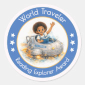 World Traveler Teacher Reading Explorer Award Runder Aufkleber (Vorderseite)