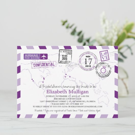 World Traveller Airmail | Brautparty Einladung (Stehend Vorderseite)