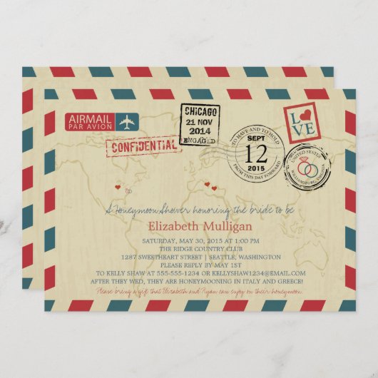 World Traveller Airmail | Brautparty Einladung (Vorne/Hinten)