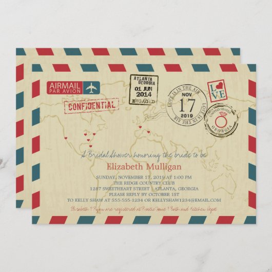 World Traveller Airmail | Brautparty Einladung (Vorne/Hinten)