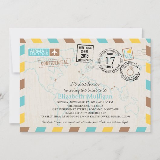 World Traveller Airmail | Brautparty Einladung (Vorderseite)