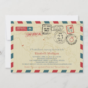 World Traveller Airmail   New York Brautparty Einladung