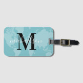 World Traveller Aqua Blue Map Benutzerdefinierter  Gepäckanhänger (Vorderseite (Horizontal))