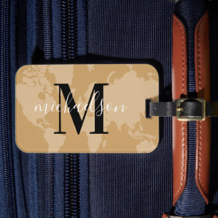 World Traveller Cognac Karte Custom Monogram Name  Gepäckanhänger