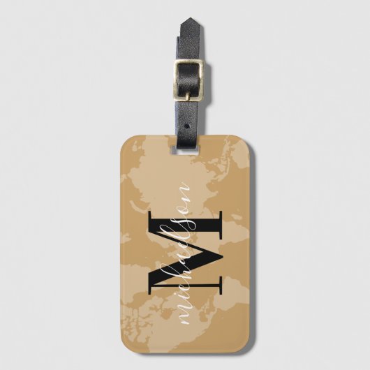 World Traveller Cognac Karte Custom Monogram Name Gepäckanhänger (Vorderseite Vertikal)