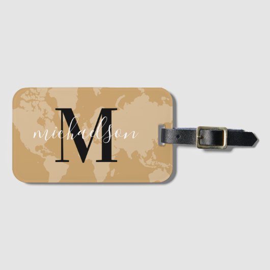 World Traveller Cognac Karte Custom Monogram Name  Gepäckanhänger (Vorderseite (Horizontal))