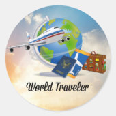 World Traveller, Design 2 Classic Round Sticker (Vorderseite)