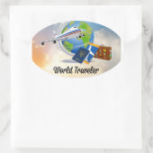 World Traveller, Design 2 Ovaler Aufkleber (Tasche)