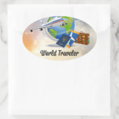 World Traveller, Design 2 Ovaler Aufkleber (Tasche)