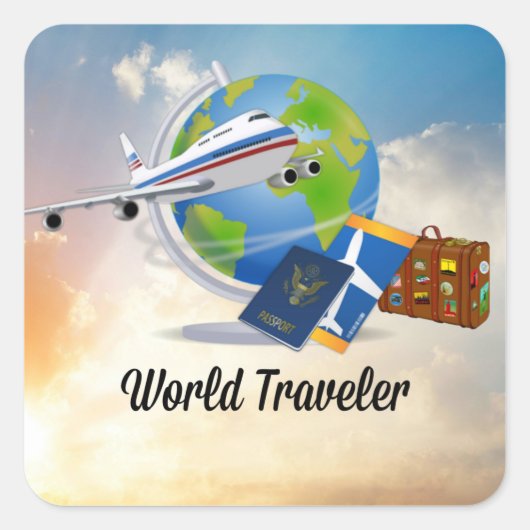 World Traveller, Design 2 Quadratischer Aufkleber (Vorderseite)