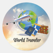 World Traveller, Design 2, Runder Aufkleber (Vorderseite)