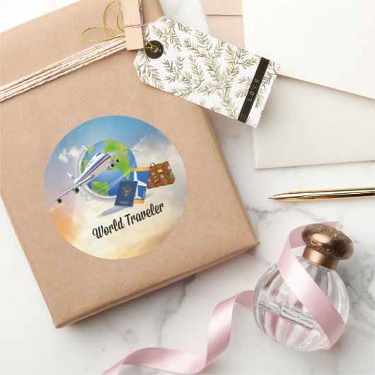 World Traveller, Design 2, Runder Aufkleber (Schenken)